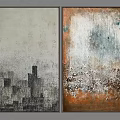 Abstract Wall Art Set With Black White City Skyline And Orange Blue Textured Design