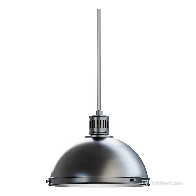 Modern Brushed Metal Ceiling Light With Dome Shade And Slim Hanging Rod Design 3d model 