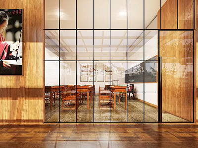 School Bright Spacious Classroom With Wooden Desks Chairs Blackboard And Decorative Paintings 3d model