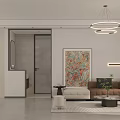 Modern Minimalist Living And Dining Room With Comfortable Sofa And Elegant Wall Art Simple Lighting