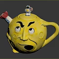 Yellow Ceramic Teapot Furniture Featuring Facial Expression And Astronaut Decoration Red Spout USA Design