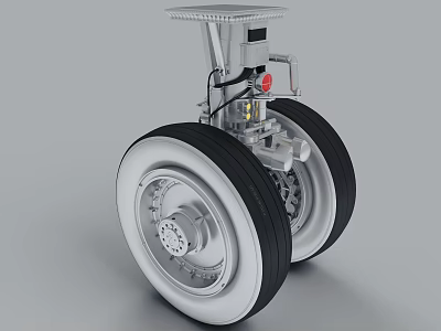 Aircraft Landing Gear Dual Tires With Silver Rims And Metal Components 3d model