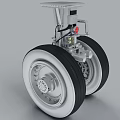 Aircraft Landing Gear Dual Tires With Silver Rims And Metal Components