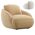 Modern Single Sofa With Round Shape Beige Fabric Upholstery And Light Brown Color Option