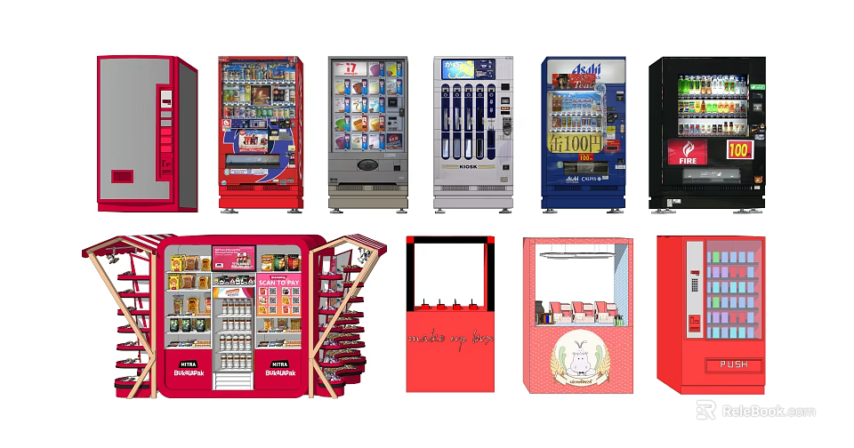 Various Commercial Equipment Including Vending Machines Display Cases And Storage Units For Businesses 3d model 