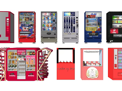 Various Commercial Equipment Including Vending Machines Display Cases And Storage Units For Businesses 3d model