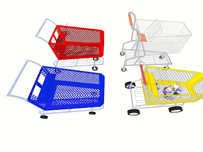 Red Blue Yellow And Silver Public Shopping Carts With Wheels For Supermarket Use 3d model