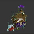 Wooden Cart With THE GREATEST JIMBOBO Sign Purple Flag Star Decorations And Red Small Car