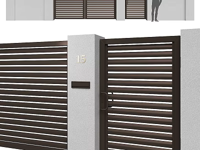 Minimalist Modern Building Exterior Wall With Slatted Gate And House Number 15 3d model