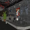 Rainbow Lily Bar Interior With Blue Chairs Bar Counter Wine Racks And Mural