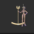 Mythical Female Character In Purple Bikini Feathered Headdress And Purple High Heels Holding Tall Staff