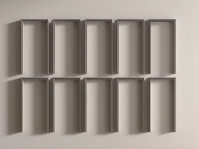 Neatly Arranged Metal Frames On Beige Wall For Modern Decorative 3d model