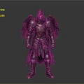 Armored Figure With Red Accents And Tattered Wings On Dark Background