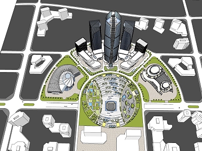 Modern aerial view complex super high-rise model