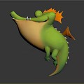 Cute Green And Orange Cartoon Crocodile With Wings And Lazy Expression
