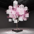 DP Installation Featuring Pink Cherry Blossoms And Hanging Transparent Cubes Decorative Design