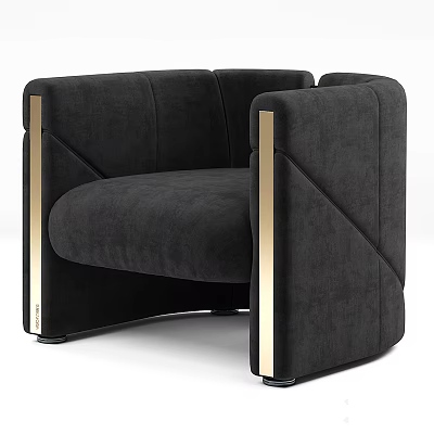 Elegant Modern Single Sofa With Dark Velvet Fabric And Gold Metal Arms 3d model