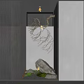 Indoor Zen Corner With Natural Stone Branch And Green Moss Shadow