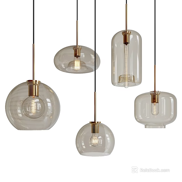 Modern Glass Pendant Lights With Golden Accents And Various Shapes For Home Decor 3d model 