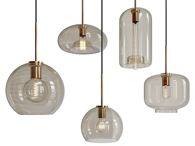 Modern Glass Pendant Lights With Golden Accents And Various Shapes For Home Decor 3d model