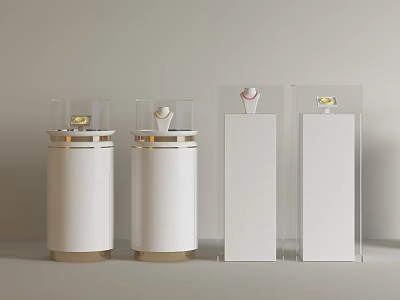 Modern Luxury White Cylindrical Display Shelves With Transparent Glass Covers For Jewelry 3d model