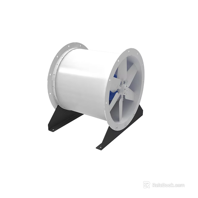 High Performance Axial Fan With White Casing Blades And Black Stand 3d model 