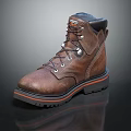 Brown Work Boots With Black Toe Gray Laces And Orange Sole Accent