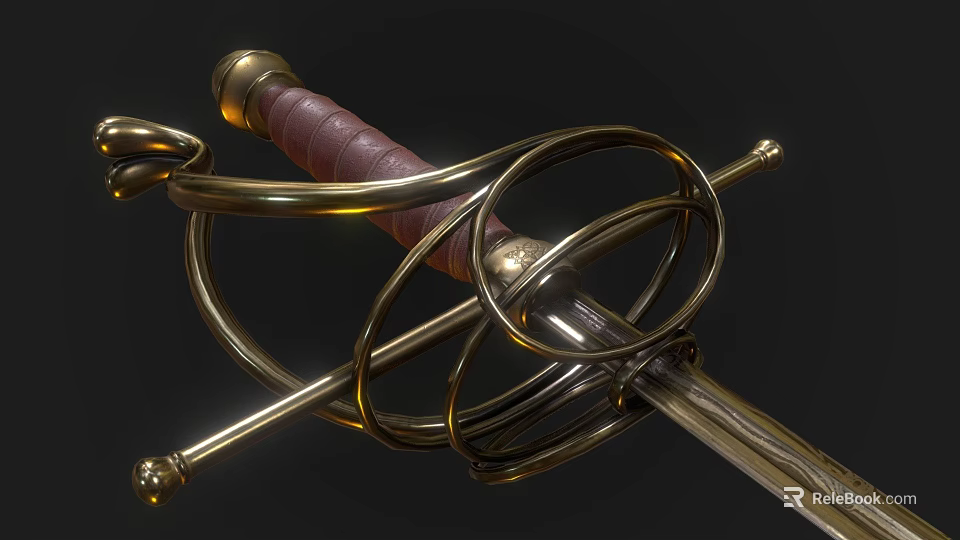 Ancient Historical Weapon Ornate Sword With Golden Hilt And Red Grip Design 3d model 