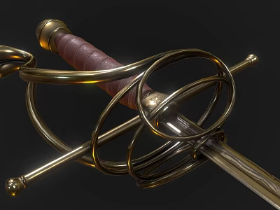 Ancient Historical Weapon Ornate Sword With Golden Hilt And Red Grip Design 3d model