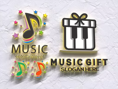 Music Entertainment And Gift Logo With Colorful Notes Stars And Piano Key Box 3d model