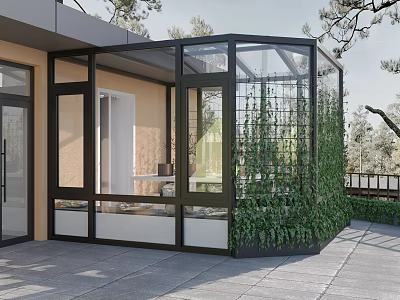 Modern Villa Balcony Design With Glass Enclosure And Climbing Plants Outdoor Area 3d model