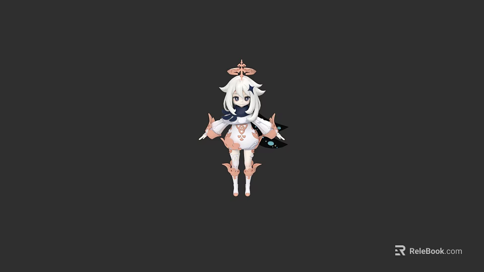 White Haired Game Character With Ornate Headdress And Decorative Outfit 3d model 