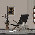 Modern Leisure Chair with Wooden Frame Woven Seat Side Table Floor Lamp and Wall Art