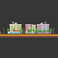Colorful Residential Buildings Layout With Central Green Square Roads And Vehicles