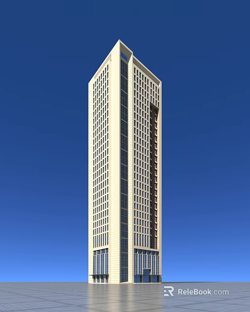 Modern High Rise Office Building With Glass Curtain Wall And Blue Sky Background 3d model 