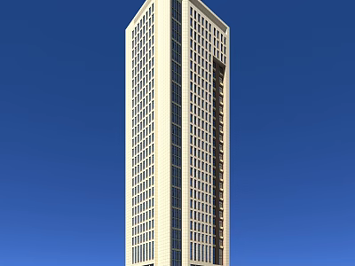 Modern High Rise Office Building With Glass Curtain Wall And Blue Sky Background 3d model