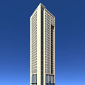Modern High Rise Office Building With Glass Curtain Wall And Blue Sky Background