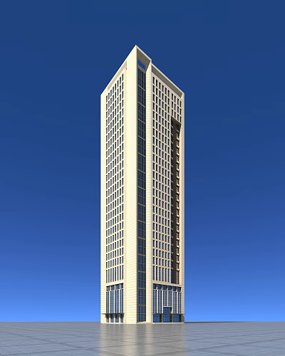 Modern High Rise Office Building With Glass Curtain Wall And Blue Sky Background 3d model