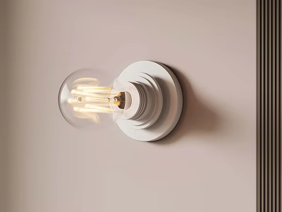 Modern Transparent Bulb Wall Light With White Base Mounted On Beige Wall 3d model