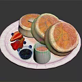 Fluffy Pancakes Topped with Butter Fresh Strawberries Blueberries and Syrup on White Plate