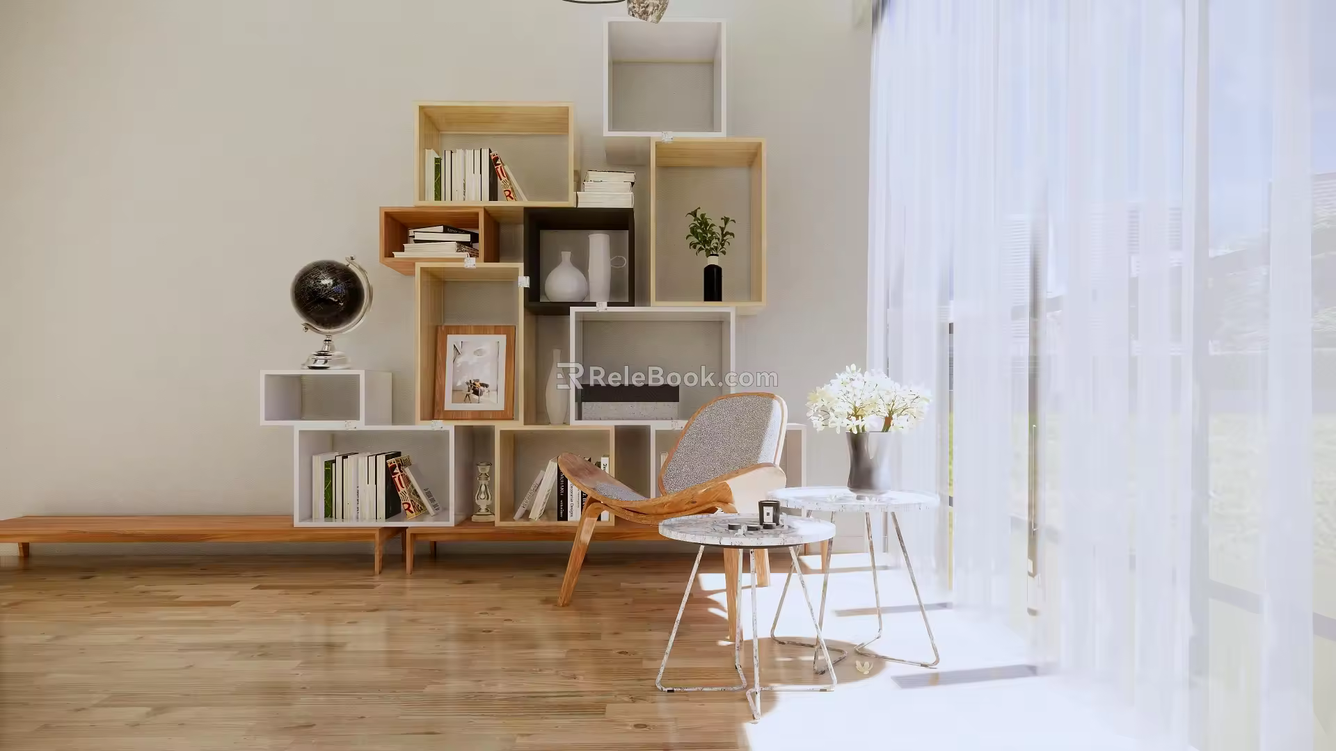 Nordic Bookshelf Combination 3d model