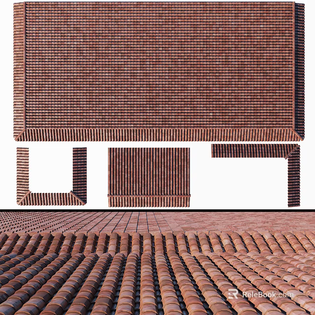 Different Types of Clay Roof Tiles with Various Shapes and Arrangements 3d model 