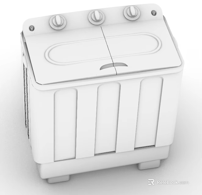 White Twin Tub Washing Machine with Compact Design and Dual Control Knobs 3d model 