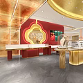 Classic Luxury Jewelry Storefront With Golden Decor Signage And Display Showcases