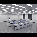 Modern Monitoring Room With Large Display Screens Data Visualization Charts And Ergonomic Workstations