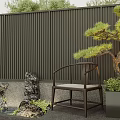 Modern Garden Decorative Feature With Rock Formations Small Pond Green Plants And Pine Tree