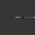 Ancient Decorative Weapon With Dark Blade Golden Ornament And Red Cord Wrapping