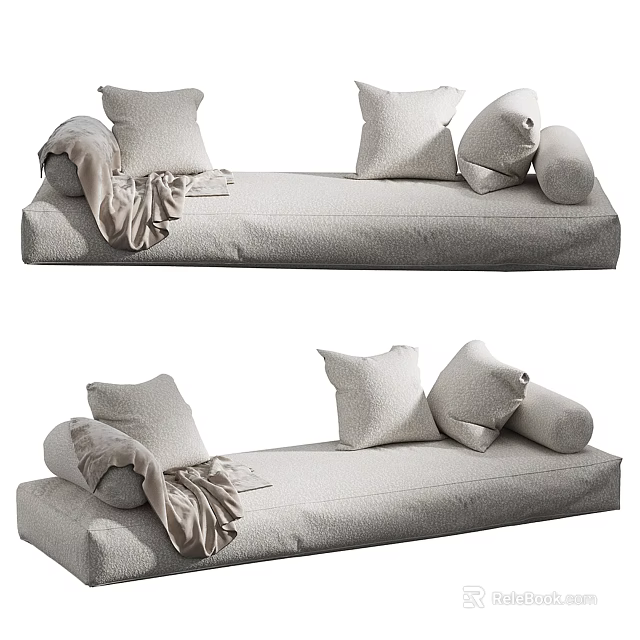 Light Colored Decorative Pillows On Modern Sofa With Soft Blanket 3d model