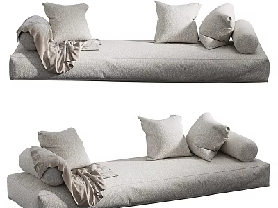 Light Colored Decorative Pillows On Modern Sofa With Soft Blanket 3d model