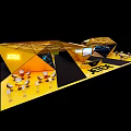 JTEKT Exhibition Booth Featuring Golden Yellow Structure Tables Chairs and Screens